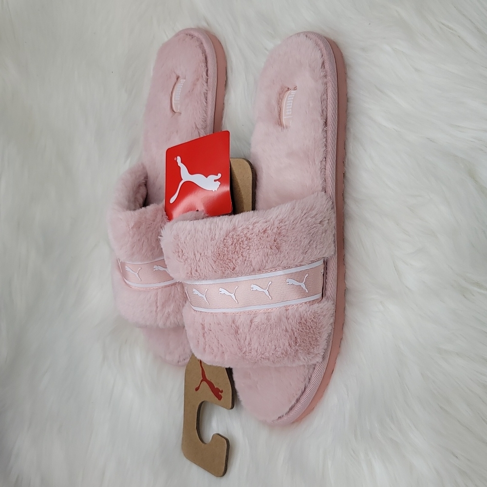PUMA Fluff Remix Women's Slipper Slide Slip On Lotus Puma White Light Pink - Picture 13 of 16